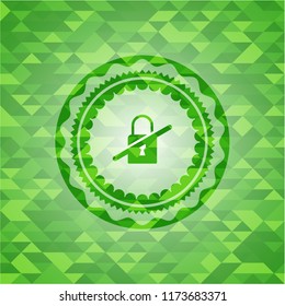 inaccessible icon inside green emblem with triangle mosaic background