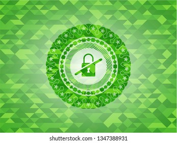 inaccessible icon inside green emblem with triangle mosaic background