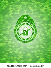 inaccessible icon inside green emblem with triangle mosaic background