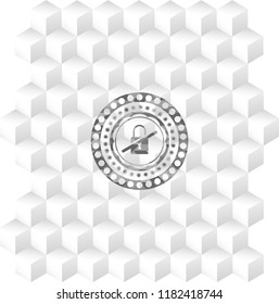 inaccessible icon inside grey badge with geometric cube white background