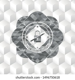 inaccessible icon inside grey badge with geometric cube white background