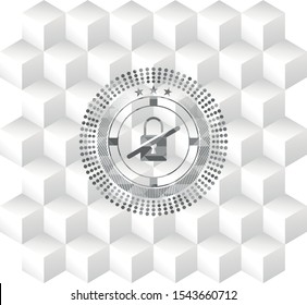 inaccessible icon inside grey badge with geometric cube white background