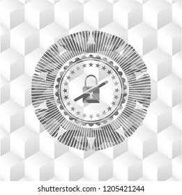 inaccessible icon inside grey emblem. Vintage with geometric cube white background