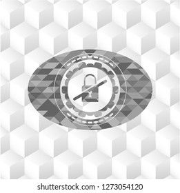 inaccessible icon inside grey icon or emblem with geometric cube white background