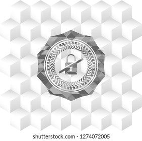 inaccessible icon inside grey emblem with cube white background