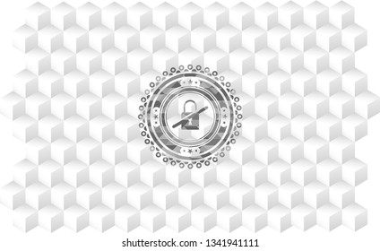 inaccessible icon inside grey emblem. Retro with geometric cube white background