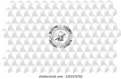 inaccessible icon inside grey emblem with geometric cube white background