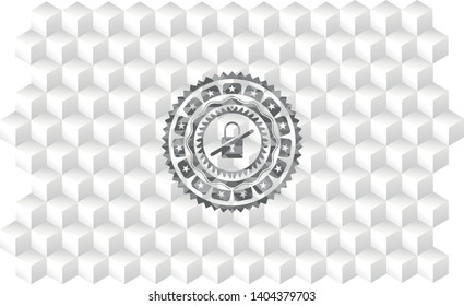 inaccessible icon inside grey emblem with cube white background