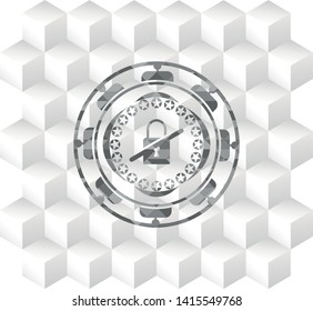 inaccessible icon inside grey emblem with geometric cube white background