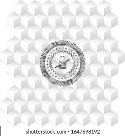 inaccessible icon inside grey emblem with geometric cube white background
