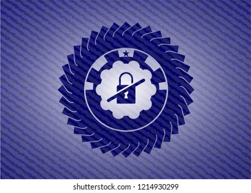 inaccessible icon inside jean or denim emblem or badge background