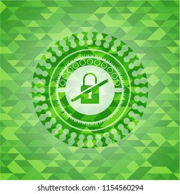 inaccessible icon inside realistic green mosaic emblem