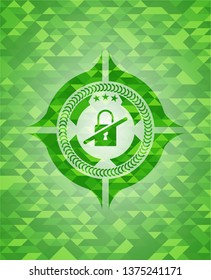 inaccessible icon inside realistic green mosaic emblem