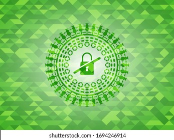inaccessible icon inside realistic green emblem. Mosaic background