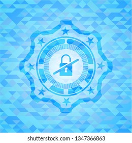 inaccessible icon inside realistic light blue emblem. Mosaic background