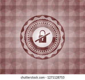 inaccessible icon inside red emblem with geometric pattern. Seamless.
