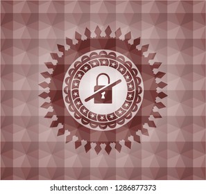 inaccessible icon inside red emblem with geometric pattern background. Seamless.