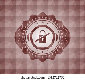 inaccessible icon inside red geometric pattern emblem. Seamless.