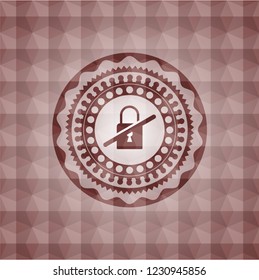 inaccessible icon inside red seamless emblem or badge with abstract geometric pattern background.
