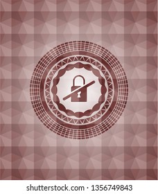 inaccessible icon inside red seamless emblem or badge with abstract geometric polygonal pattern background.
