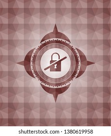 inaccessible icon inside red seamless emblem with geometric background.