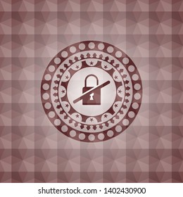 inaccessible icon inside red seamless emblem with geometric pattern background.