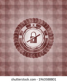 icono inaccesible dentro de un emblema o una placa sin costuras rojas con fondo de patrón geométrico abstracto. 