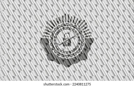 inaccessible icon inside silver emblem or badge. Scales pattern. Vector Illustration. Detailed. 