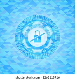 inaccessible icon inside sky blue emblem. Mosaic background