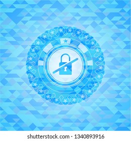 inaccessible icon inside sky blue emblem. Mosaic background