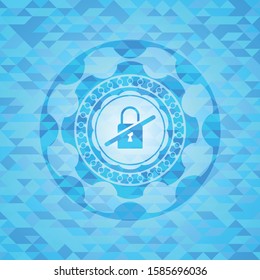 inaccessible icon inside sky blue emblem with triangle mosaic background