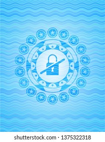 inaccessible icon inside water wave representation badge background.