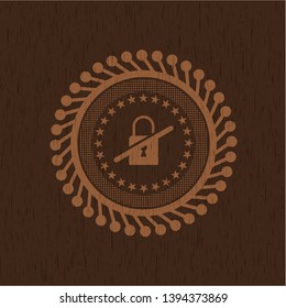 inaccessible icon inside wooden emblem. Vintage.