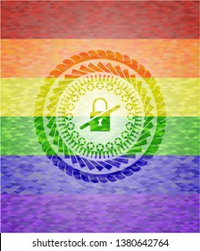 inaccessible icon on mosaic background with the colors of the LGBT flag
