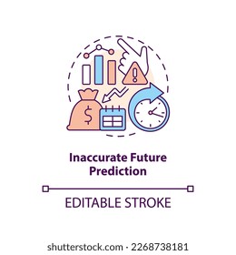 Inaccurate future prediction concept icon. Economic indicators disadvantage abstract idea thin line illustration. Isolated outline drawing. Editable stroke. Arial, Myriad Pro-Bold fonts used