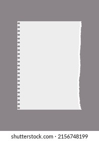 Inaccurately unevenly torn page from notebook or notepad template, realistic vector illustration isolated on neutral background. Blank note page piece.