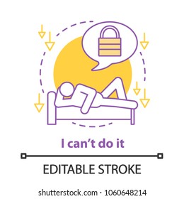 Inaction concept icon. Difficulties idea thin line illustration. Laziness. Vector isolated outline drawing. Editable stroke