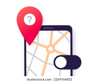 Inactive GPS service in location settings. Unable to detect geolocation on smartphone. Geoposition in off mode. Permission for navigator in electronic devices. Access for position on the map is denied