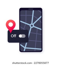 Inactive GPS service in location settings. Unable to detect geolocation on smartphone. Geoposition in off mode. Permission for navigator in electronic devices. Access for position on the map is denied