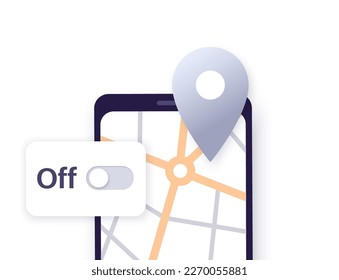 Inactive GPS service in location settings. Unable to detect geolocation on smartphone. Geoposition in off mode. Permission for navigator in electronic devices. Access for position on the map is denied