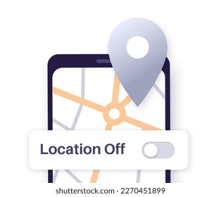 Inactive GPS service in location settings. Unable to detect geolocation on smartphone. Geoposition in off mode. Permission for navigator in electronic devices. Access for position on the map is denied