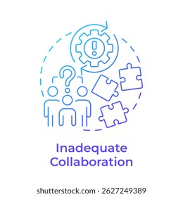 Inadequate collaboration blue gradient concept icon. Teamwork, partnership. Problem solving. Round shape line illustration. Abstract idea. Graphic design. Easy to use in advertising, marketing