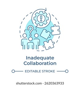 Inadequate collaboration soft blue concept icon. Teamwork, partnership. Problem solving. Round shape line illustration. Abstract idea. Graphic design. Easy to use in advertising, marketing