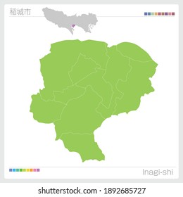 Inagi-shi. Map of Tokyo.  Municipalities in Tokyo. Vector illustration. 