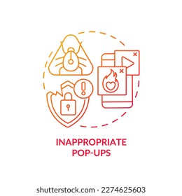 Inappropriate pop-ups red gradient concept icon. Spam advertisements. Hacking attack. Adware and viruses abstract idea thin line illustration. Isolated outline drawing. Myriad Pro-Bold font used
