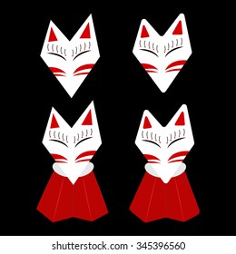Inari Fox Kitsune White Face with Red Mark Vector Illustration