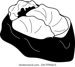 Inari Sushi Vector Lineart - Monochrome Japanese Delicacy