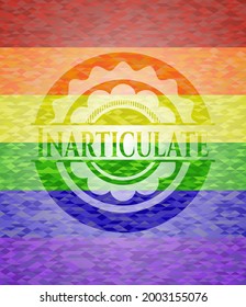 Inarticulate emblem on mosaic background with the colors of the LGBT flag. 