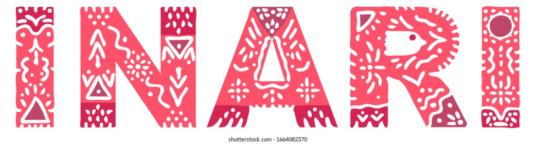 Inary. Isolated inscription with national ethnic ornament, red colors. Inary in Finland for web, booklet, poster, banner, flyer, cards and prints on clothing, finnish t-shirts. Stock vector picture