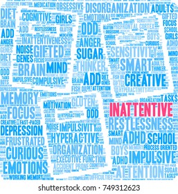 Inattentive ADHD word cloud on a white background. 